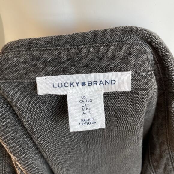 Lucky Brand Short Sleeves Shirt Dress Pockets Linen /Lyocell Size Large Gray - Picture 6 of 12